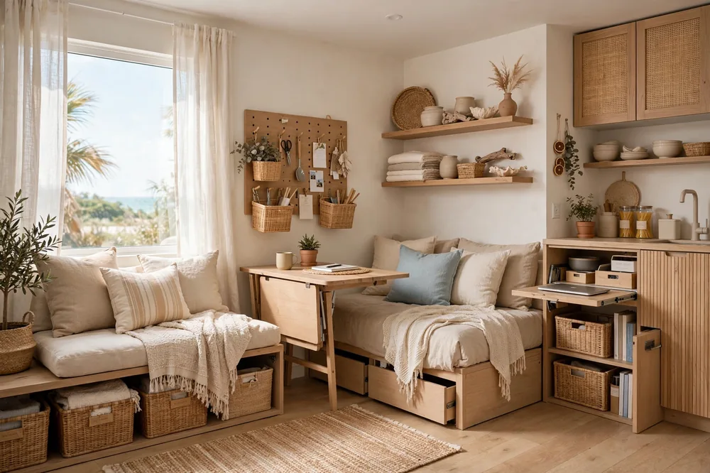 Bright studio apartment with multifunctional furniture