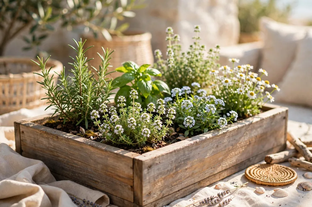 Herb planter box in sunlight